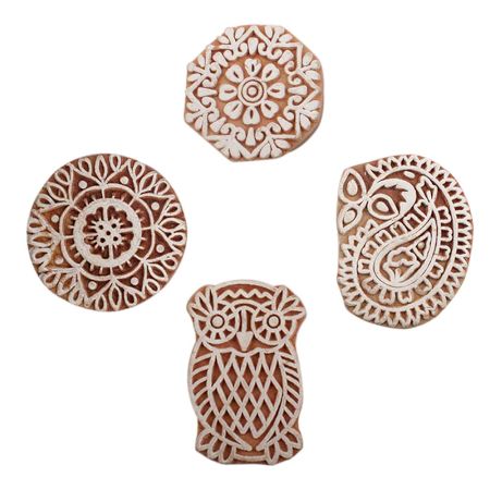 Set of 4 Piece New Mix Wooden Printing Block
